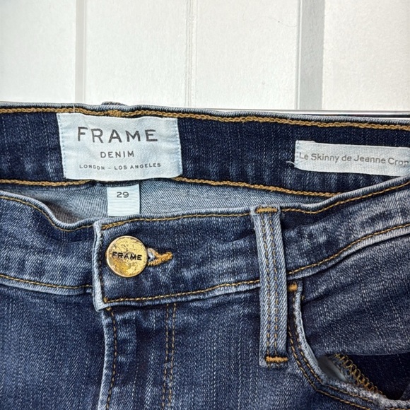 Frame Denim | Le Skinny de Jeanne Crop Dark Blue Jeans - distressed - 29 - Picture 2 of 6